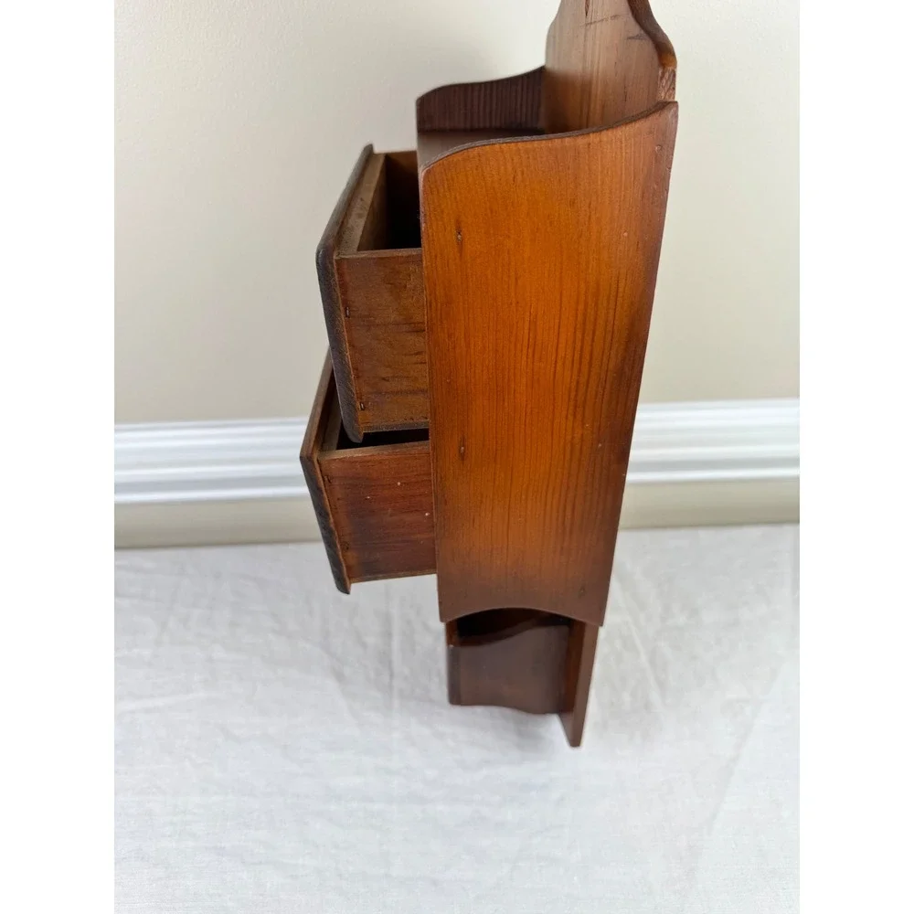 Vintage Rustic Wood Wall Mounted Organizer 3 Drawer Apothecary Chest Cottagecore